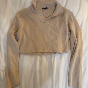 Kendall & Kylie Cream Collared Knit Women Top